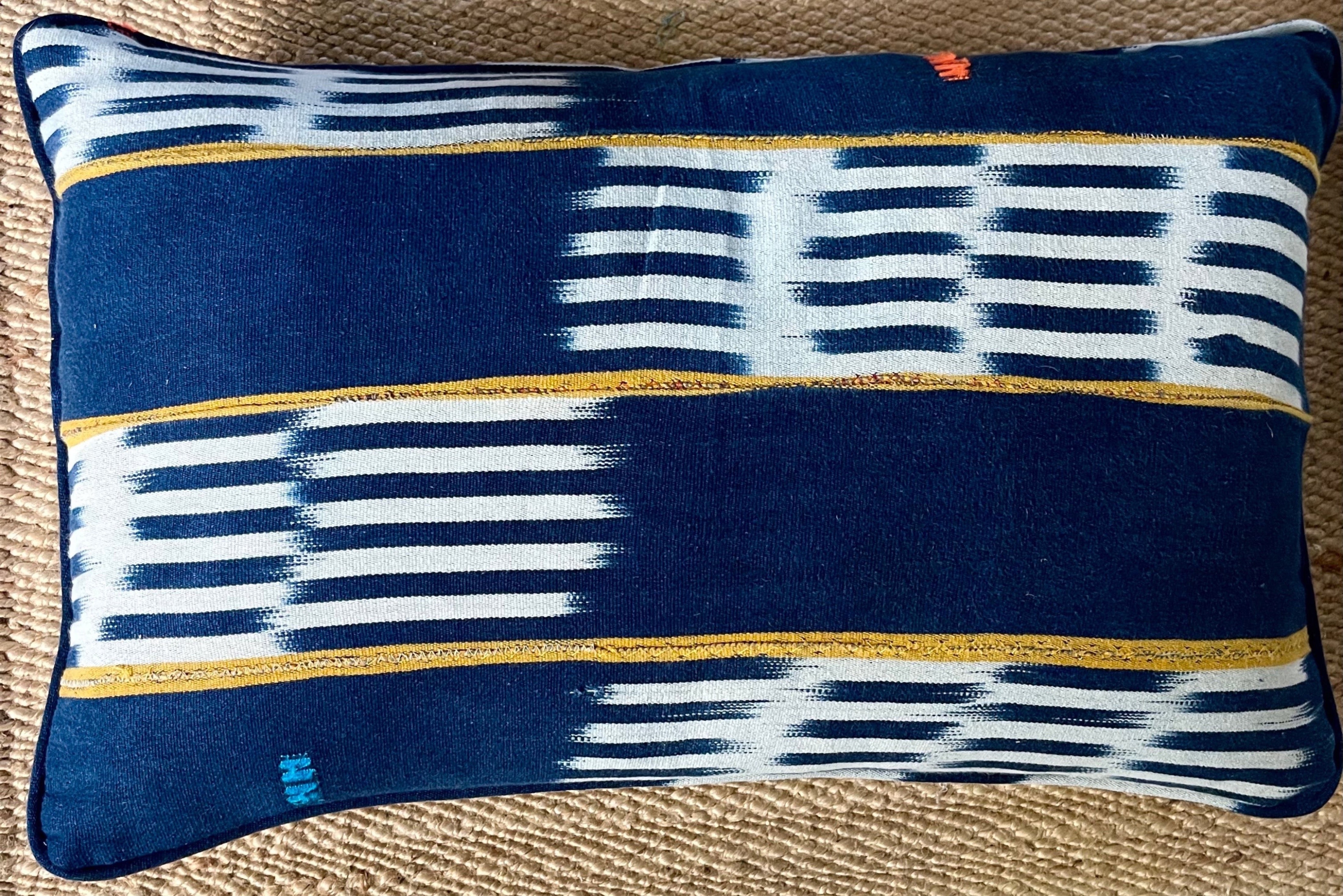 Ochre stripe rectangular antique African cotton cushion