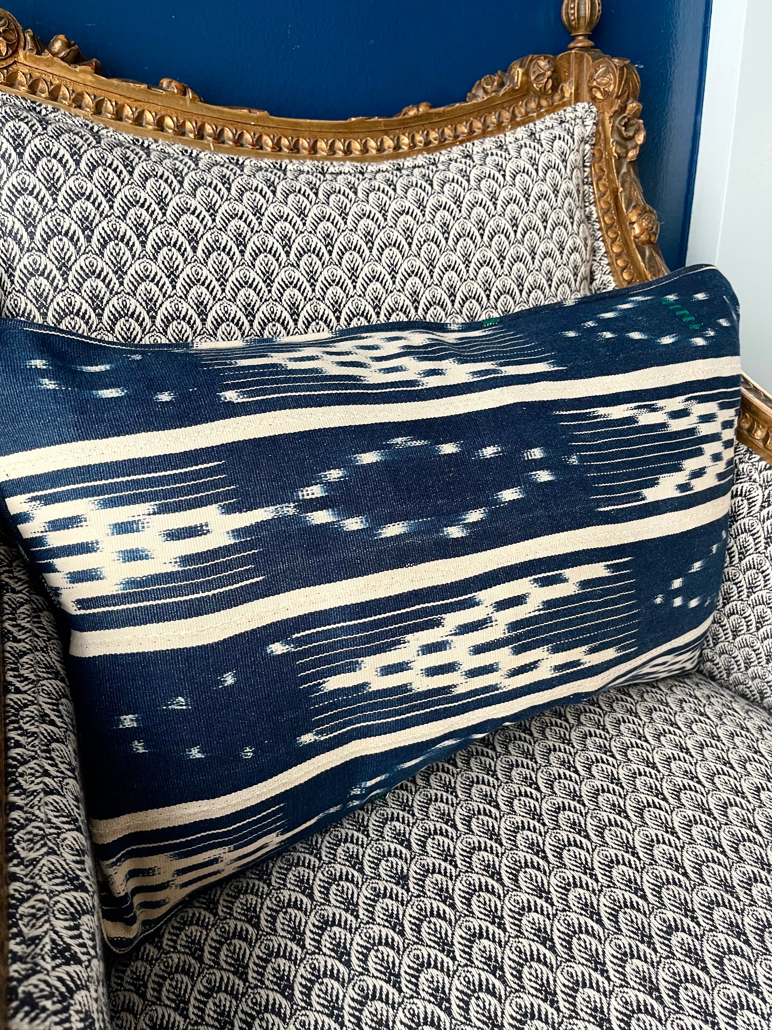Ikat stripe rectangular antique African cotton cushion